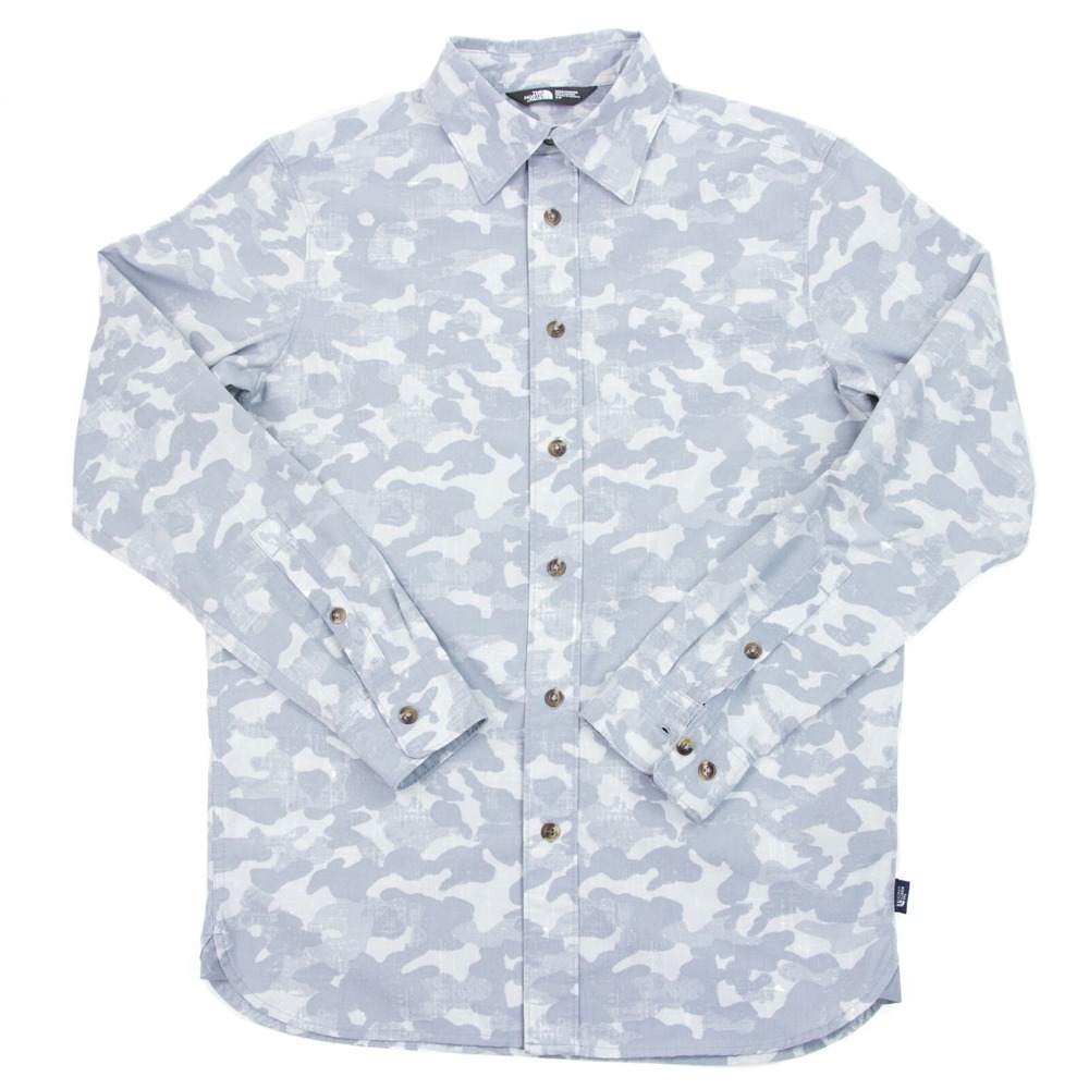The North Face Mens‎ S Gray Camo Camouflage Cotton Polyester Blend LS Shirt